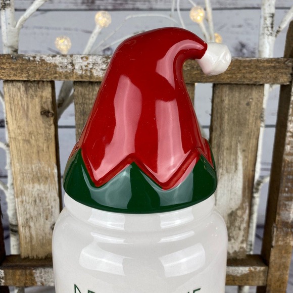 🎄 Rae Dunn “Deck The Halls” Canister w/ Elf Hat Topper – Christmas Decor - Picture 3 of 9